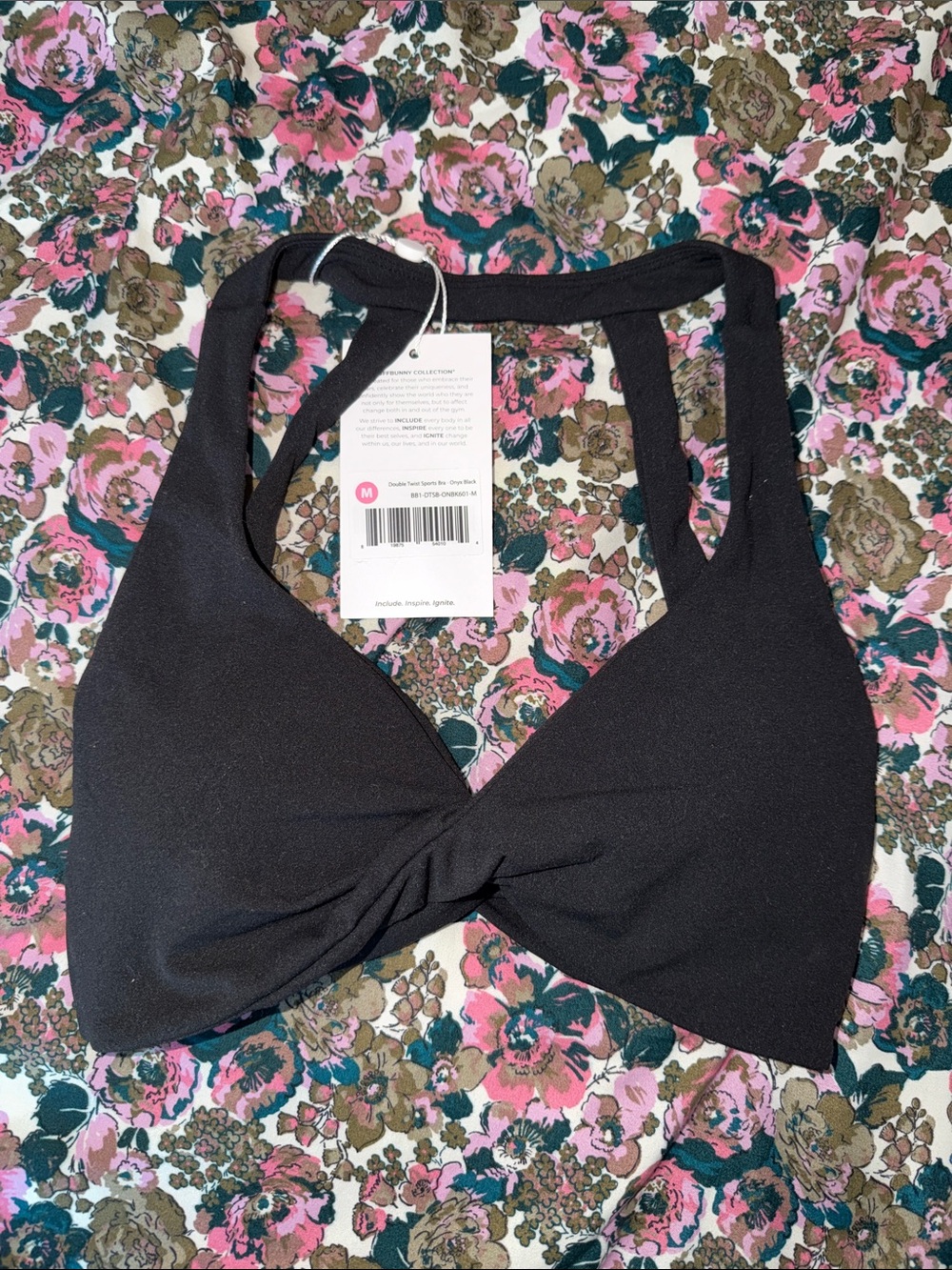 NY Collection Black Twist-Front Racerback Sports Bra
